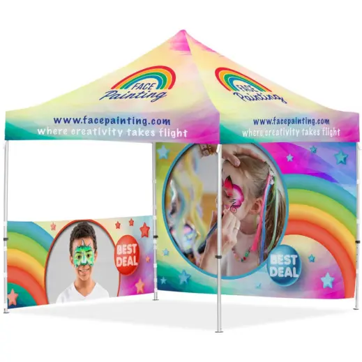 Coated Steel Sublimated Gazebo 3m x 3m - 1 Half-Wall Skin - 1 Full-Wall Skin Branded